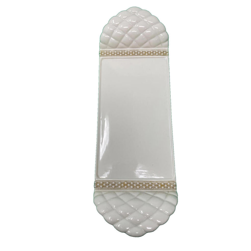 Vintage Porcelain Vanity Perfume Tray Off White With Faux Pearls Avon 13" - Picture 1 of 5